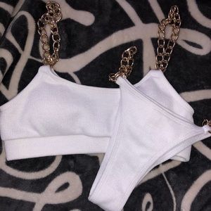 White chained swimsuit thong piece